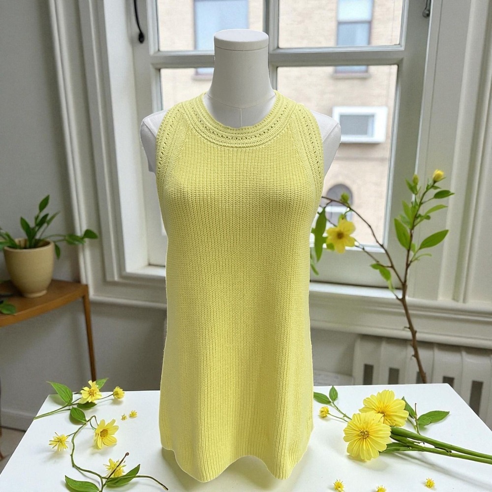 Loft Yellow Knit Tank Top Petite Large Coquette Soft Girl Summer Cottagecore